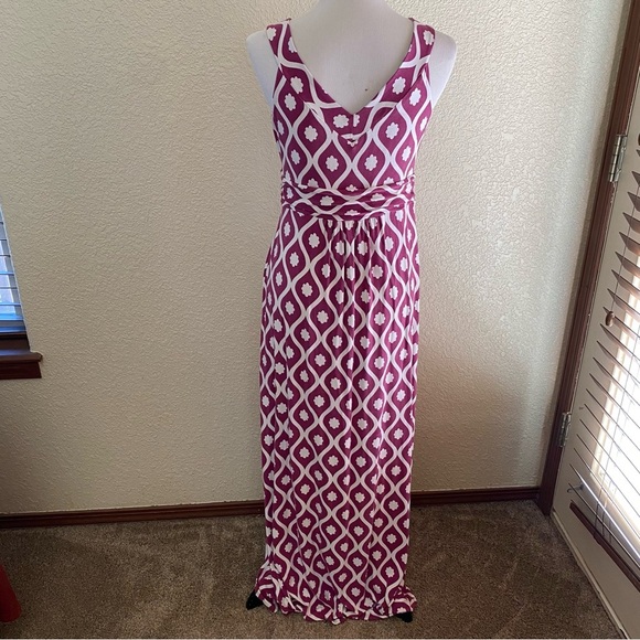 Boden Maxi Dress Long Geo Floral Print V Neck Sleeveless Purple White Twist: 10 - Picture 5 of 10